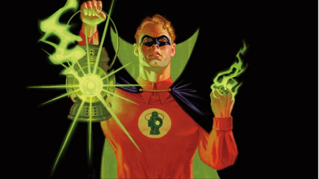 Alan Scott holding up his lantern and his ring