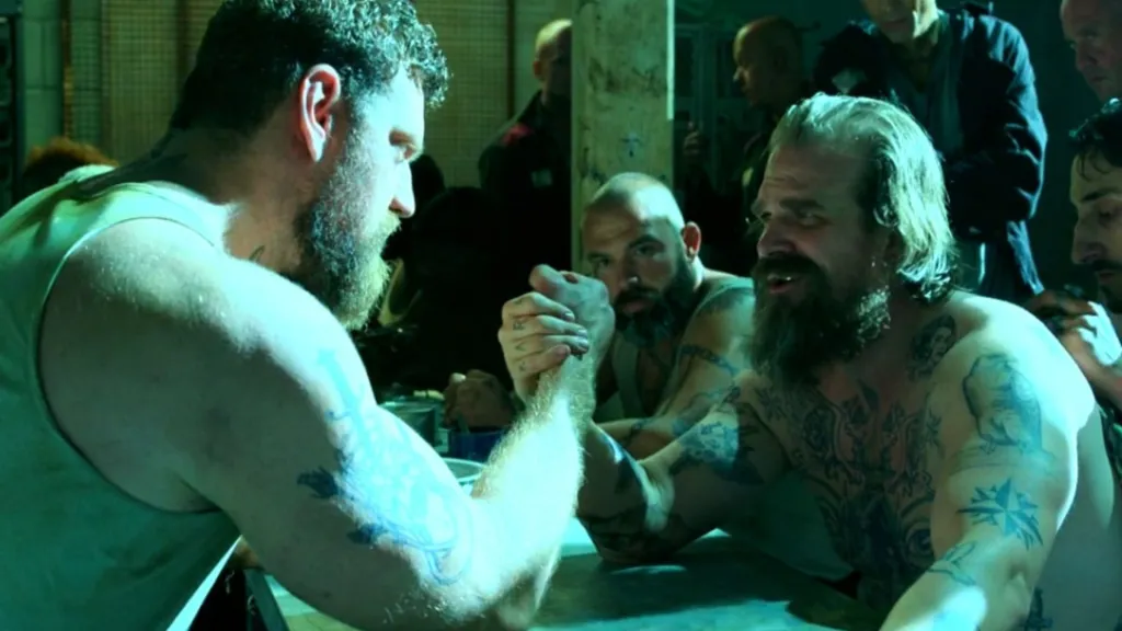 Olivier Richters as Ursa and David Harbour as Alexei in Black Widow