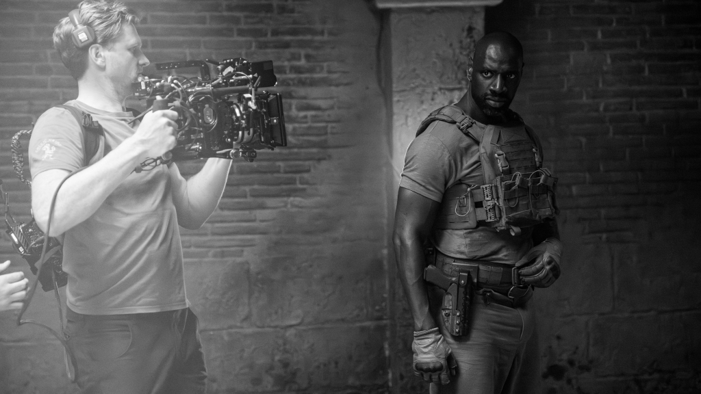 Omar Sy on set of Mercenary An Extraction Series