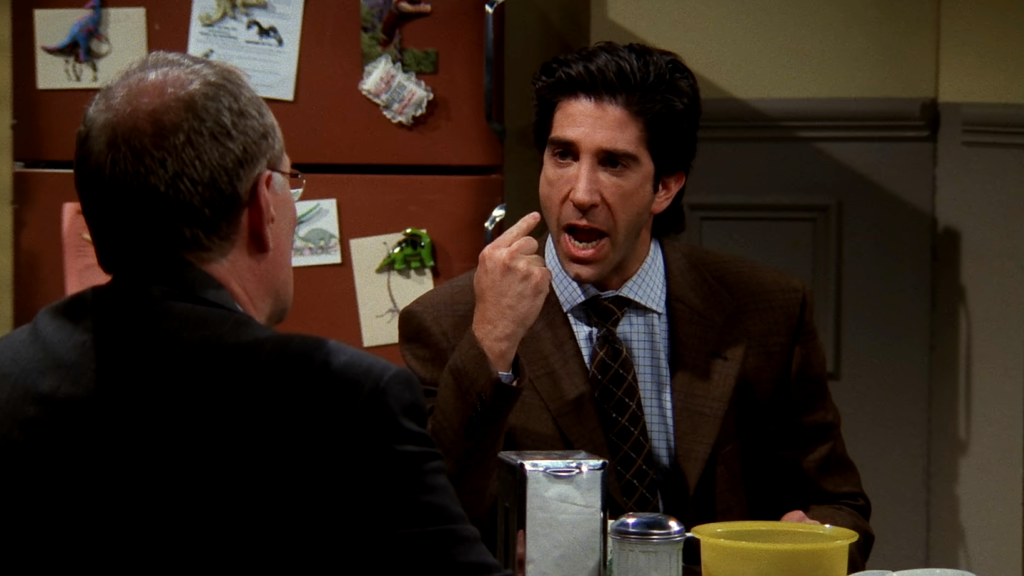 Ross Geller yelling in Friends Season 5 The One with Ross's Sandwich