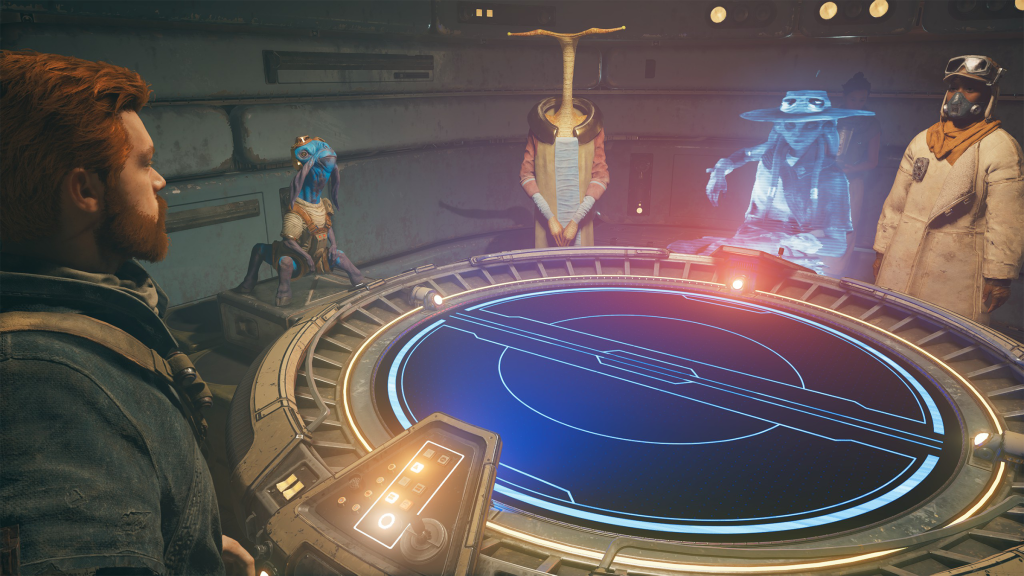 A screenshot from Star Wars: Jedi Survivor, showing a game of  Holotactics