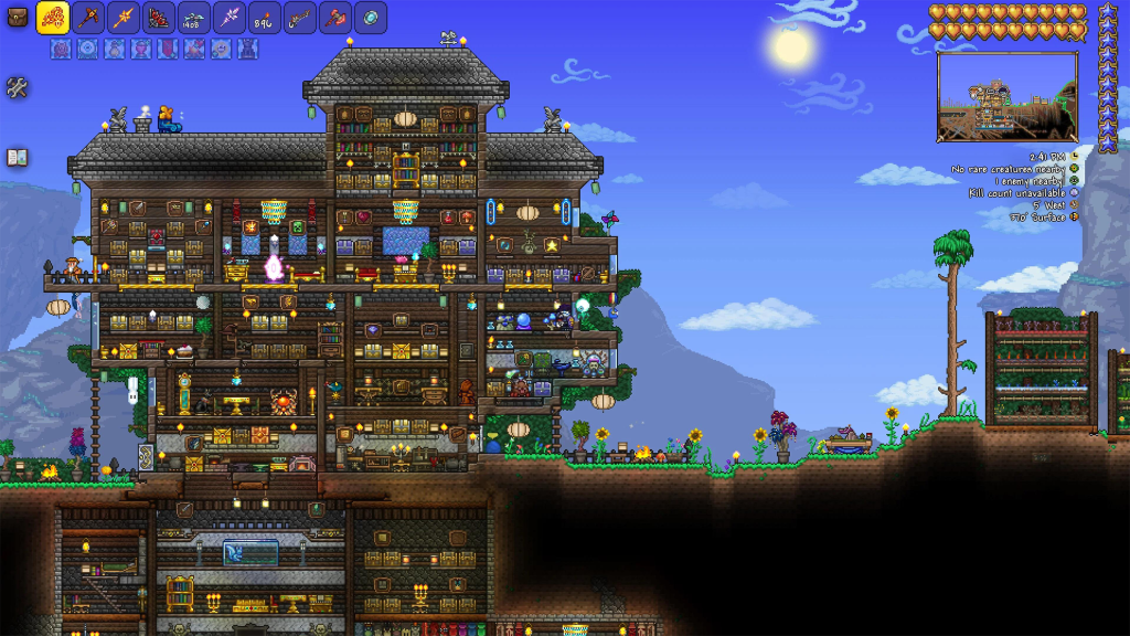 A screenshot from Terraria, showing a player's base construction.