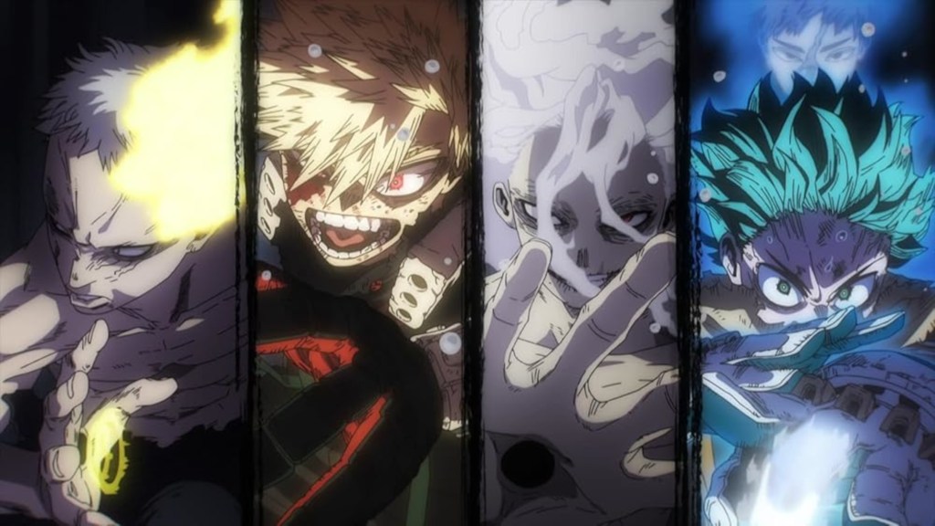 All for One, Bakugo, Shigaraki, and Deku in My Hero Academia Season 8