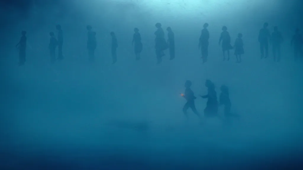 The children of IT Welcome to Derry running in the fog