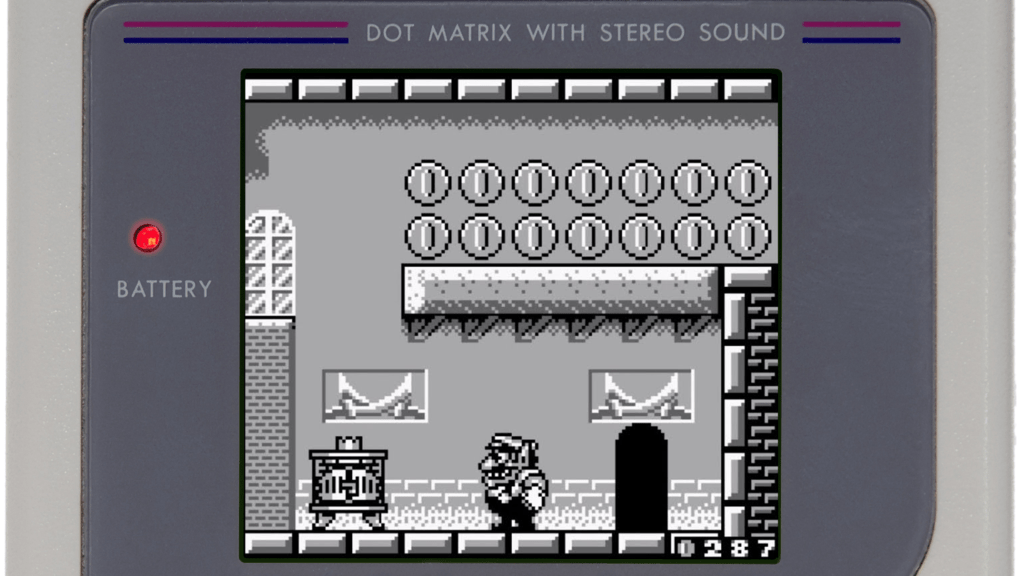 A screenshot from Wario Land II, showing Wario.