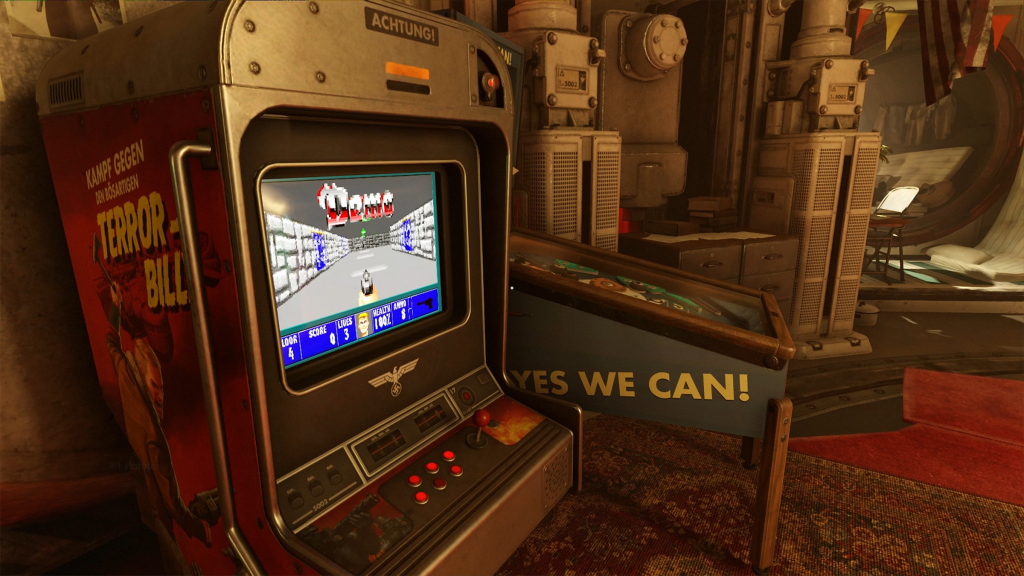 A screenshot from Wolfenstein II: The New Colossus, showing an in-game version of Wolfenstein 3D