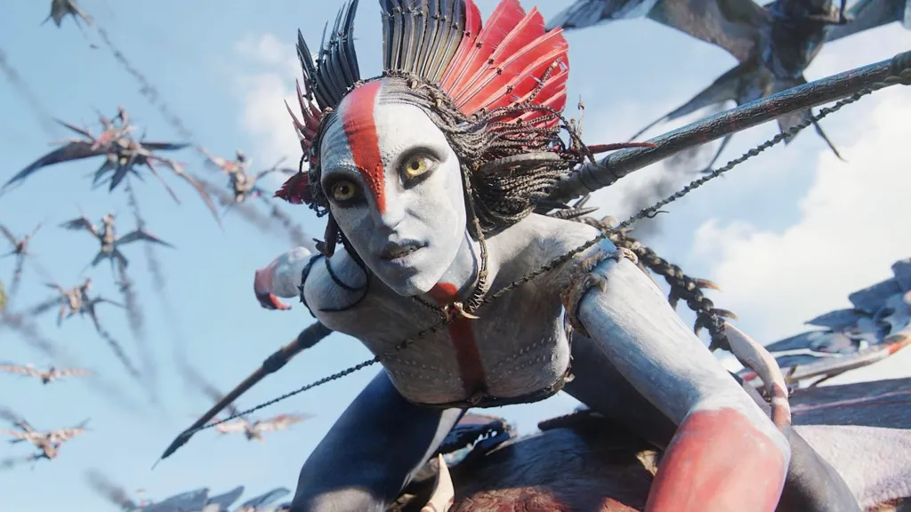 Varang flying on a banshee in Avatar: Fire and Ash