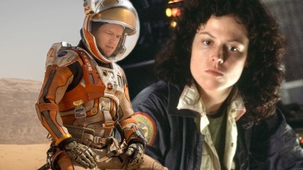 Split image of Matt Damon in The Martian and Sigourney Weaver in Alien