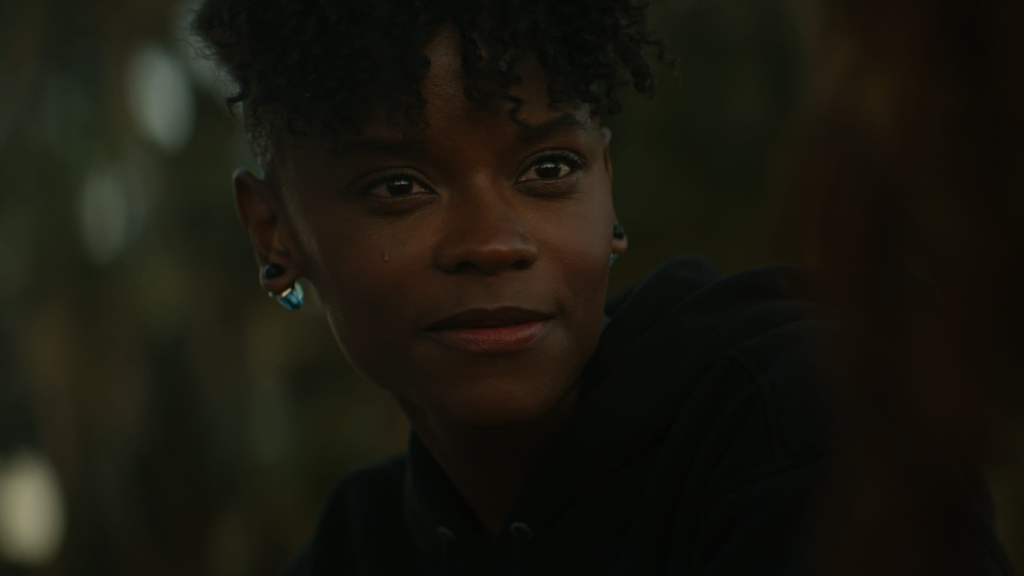 Shuri meeting T'Challa at the end of Black Panther: Wakanda Forever (2022)