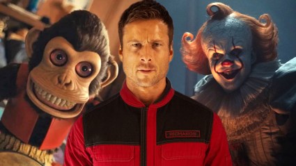 Split image with stills from The Monkey, The Running Man, and IT: Welcome to Derry