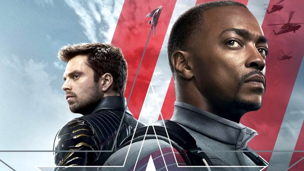Sebastian Stan as Bucky Barnes and Anthony Mackie as Sam Wilson on The Falcon and the Winter Soldier poster