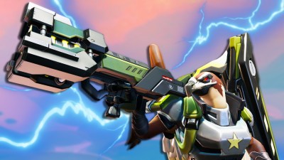 Benedict from Battleborn holding his gun.