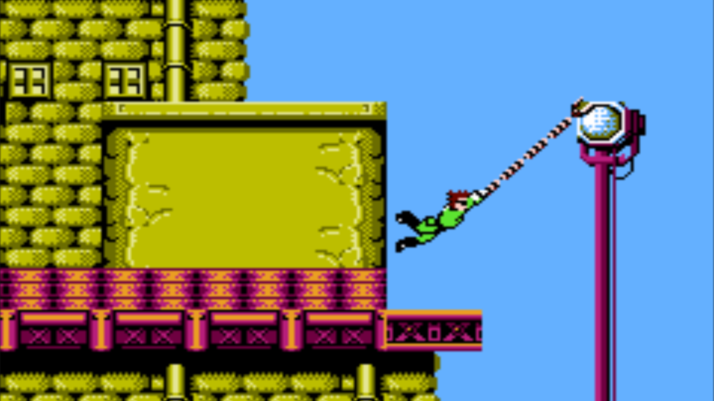 A screenshot from Bionic Commando on the NES.