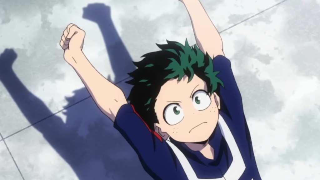 Deku stretching in My Hero Academia's 