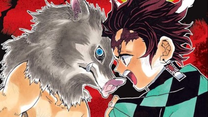 Inosuke and Tanjiro on the cover of Demon Slayer Vol. 4