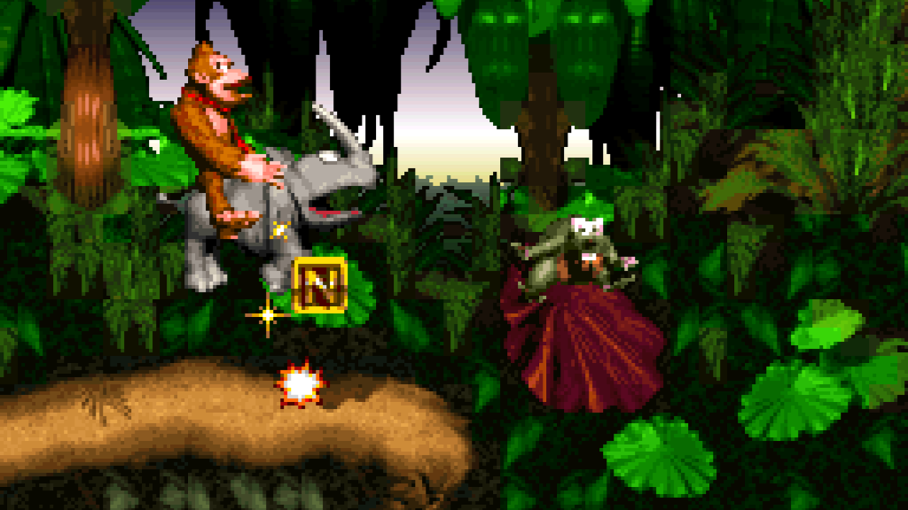 A screenshot from Donkey Kong Country on the SNES.