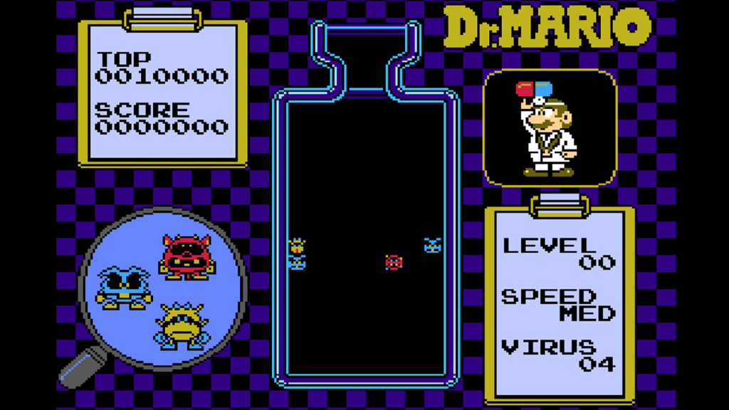 A screenshot from Dr. Mario on the NES.