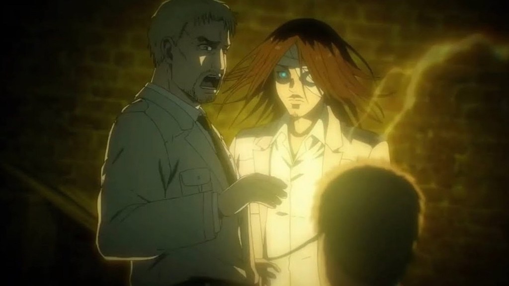 Eren transforming in front of Reiner and Falco in Attack on Titan Season 4