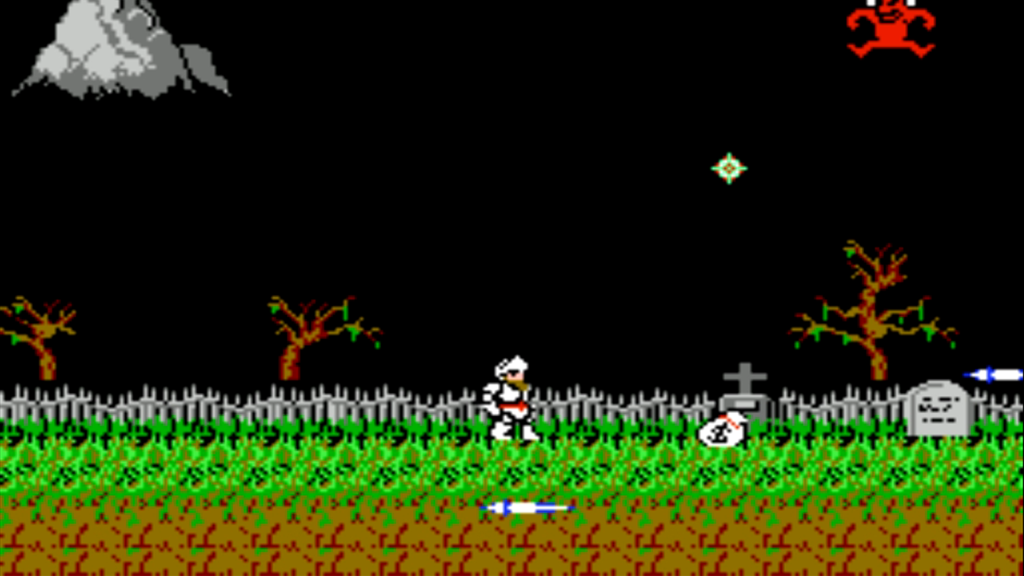 A screenshot from Ghosts ‘n’ Goblins on the NES.