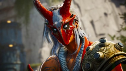 A close up of Una wearing her mask in Highguard.