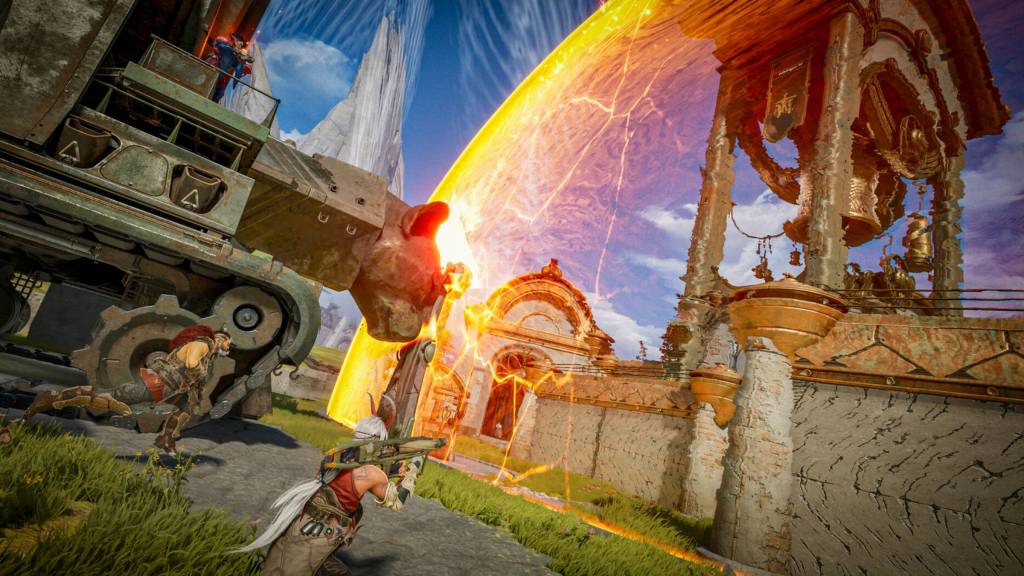 Highguard one team of players breaking shield around enemy base