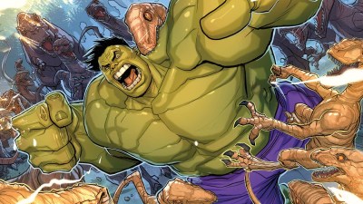 Hulk Fighting a Bunch of Dinosaurs