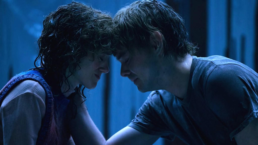 Nancy and Jonathan leaning their foreheads together in Stranger Things Season 5