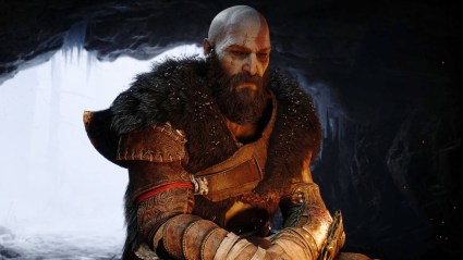 Kratos in cave in God of War Ragnarok