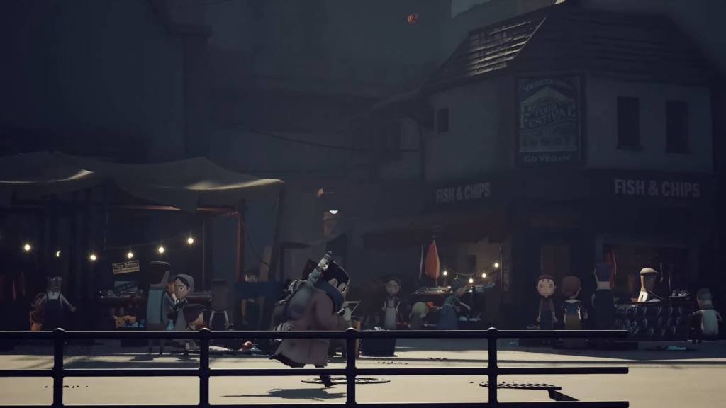 Little Devil Inside hub town area with main character running through it