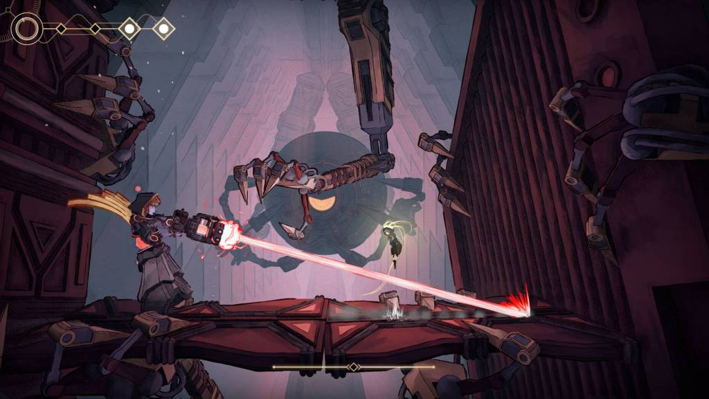 MIO: Memories in Orbit main character fighting enemies in Vessel factory