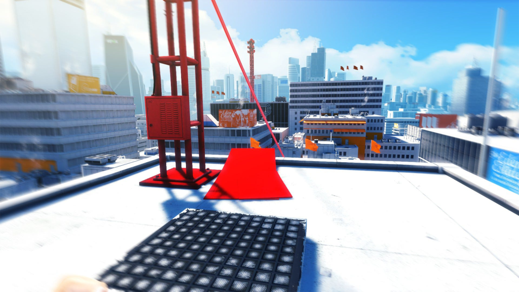 A screenshot from Mirror’s Edge, showing the first area.