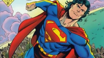 Superman flying into the sky