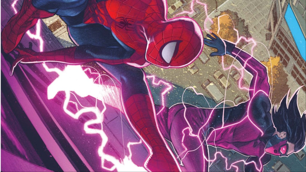 Spider-Man and Rapid on the side of a building