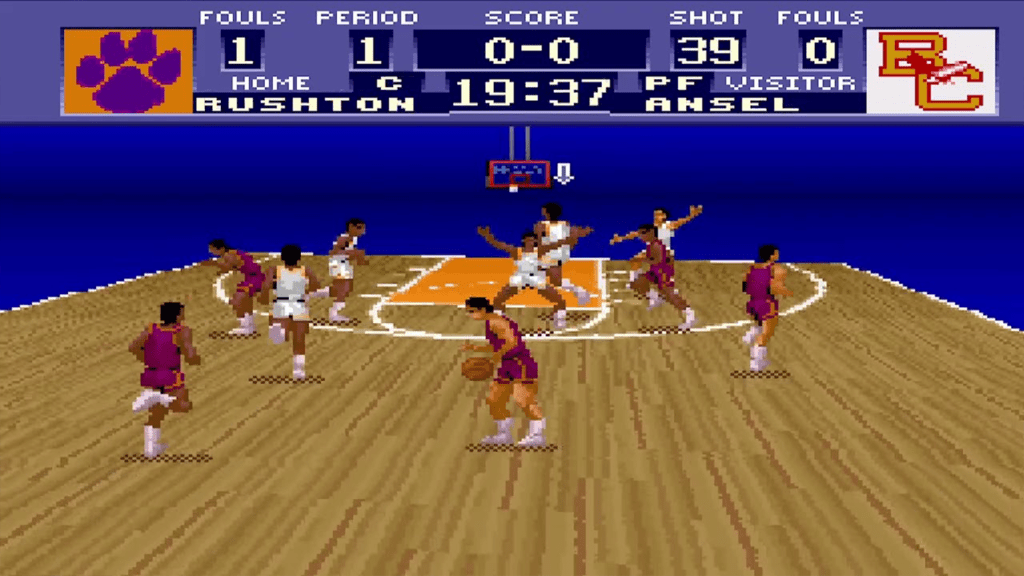 A screenshot from NCAA Basketball on the SNES.