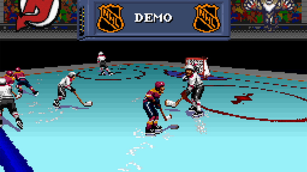 A screenshot from NHL Stanley Cup on the SNES.