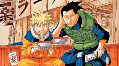 Naruto and Iruka eating ramen on the cover of Naruto Vol. 16