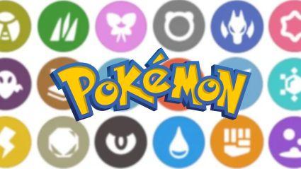 Pokemon Logo in front of Pokemon Type Chart