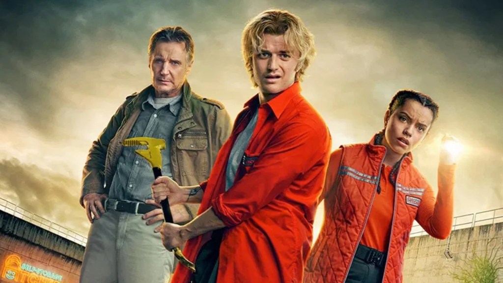 The poster for Cold Storage featuring Liam Neeson, Joe Keery, and Georgina Campbell