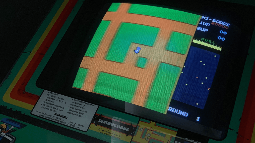 The arcade cabinet for Rally-X