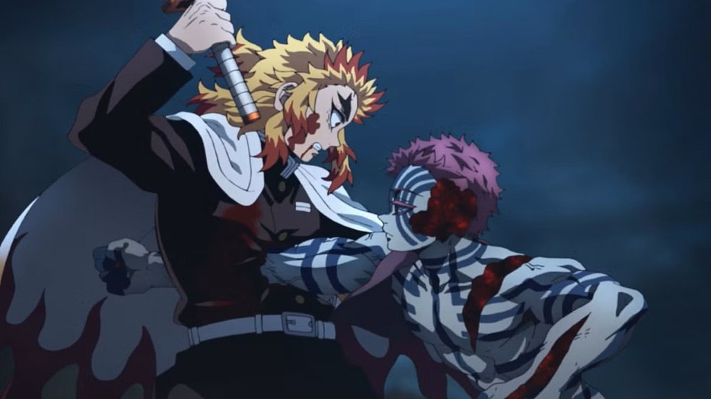 Akaza putting his fist through Rengoku's chest in Demon Slayer