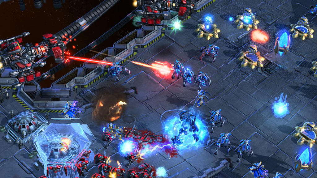 A screenshot from StarCraft II, showing gameplay.