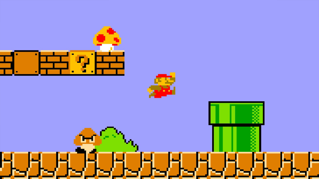 A screenshot from Super Mario Bros. (1985) on the NES.