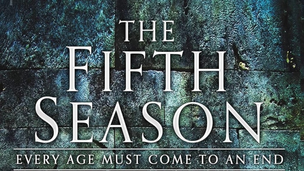 The cover of The Fifth Season cropped with white title text and a green background