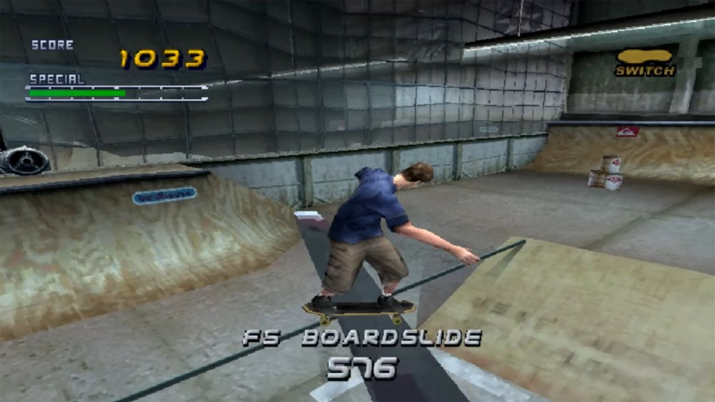 A screenshot from Tony Hawk's Pro Skater 2 on the PS1.