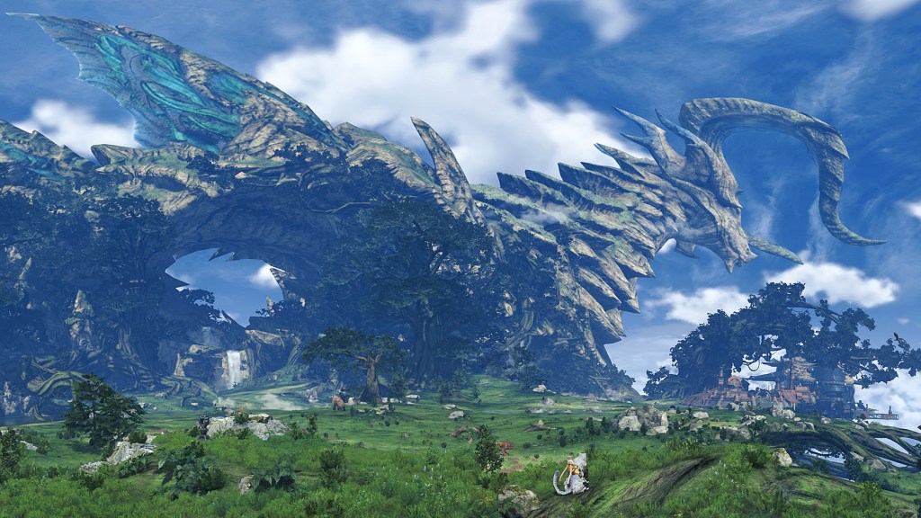A wide shot of the Gormott titan and plains in Xenoblade Chronicles 2.