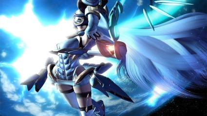 KOS-MOS flying through space in Xenosaga.