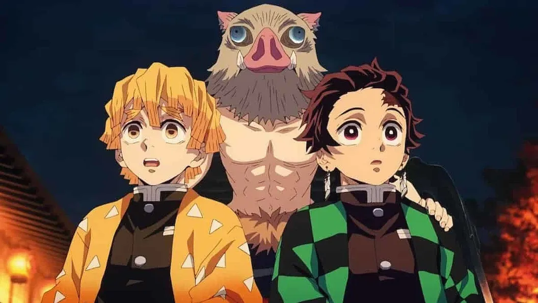 Zenitsu, Inosuke, and Tanjiro in Demon Slayer