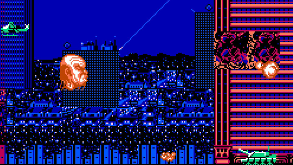 A screenshot from Zombie Nation on the NES.