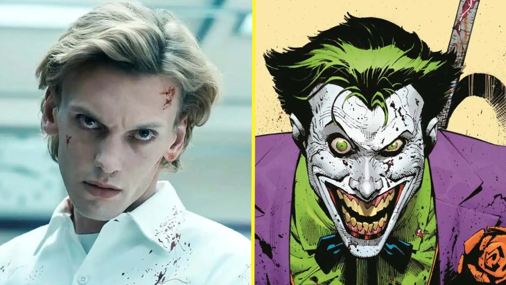 Jamie Campbell Bower as Henry Creel in Stranger Things next to the Joker in DC Comics