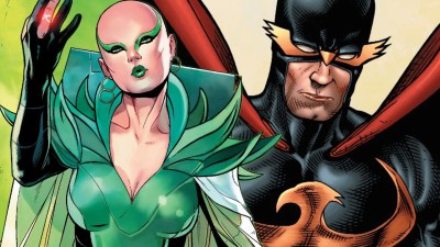 Split image of Moondragon and Nighthawk in Marvel Comics